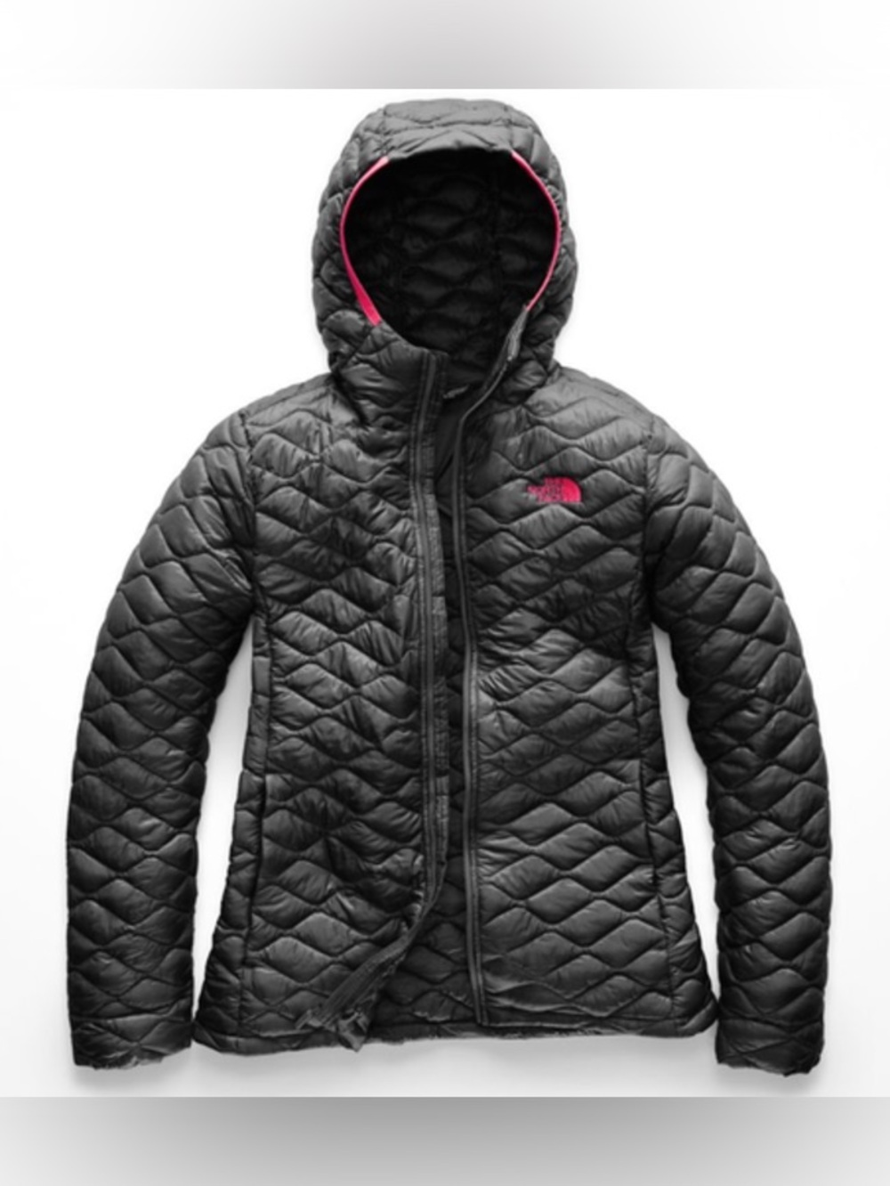New THE NORTH FACE Black Pink Logo Thermo-ball Hoodie Jacket, Size LARGE